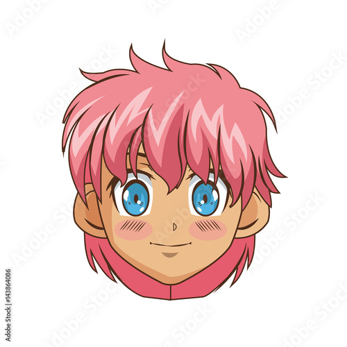 anime girl with blue eyes icon over white background. colorful design. vector illustration