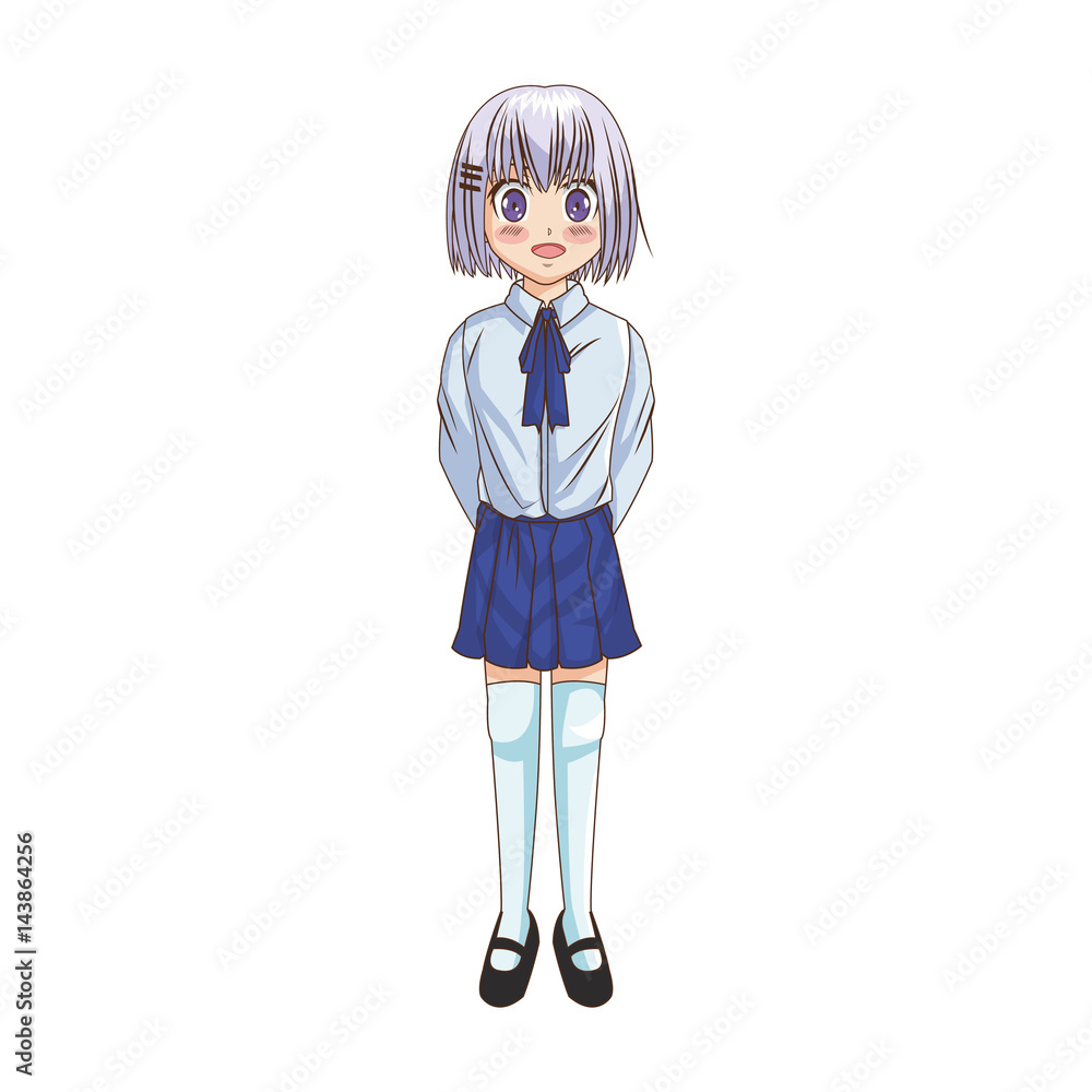 anime girl wearing school uniform, icon over white background. colorful design. vector illustration anime girl wearing school uniform, icon over white background. colorful design. vector illustration
