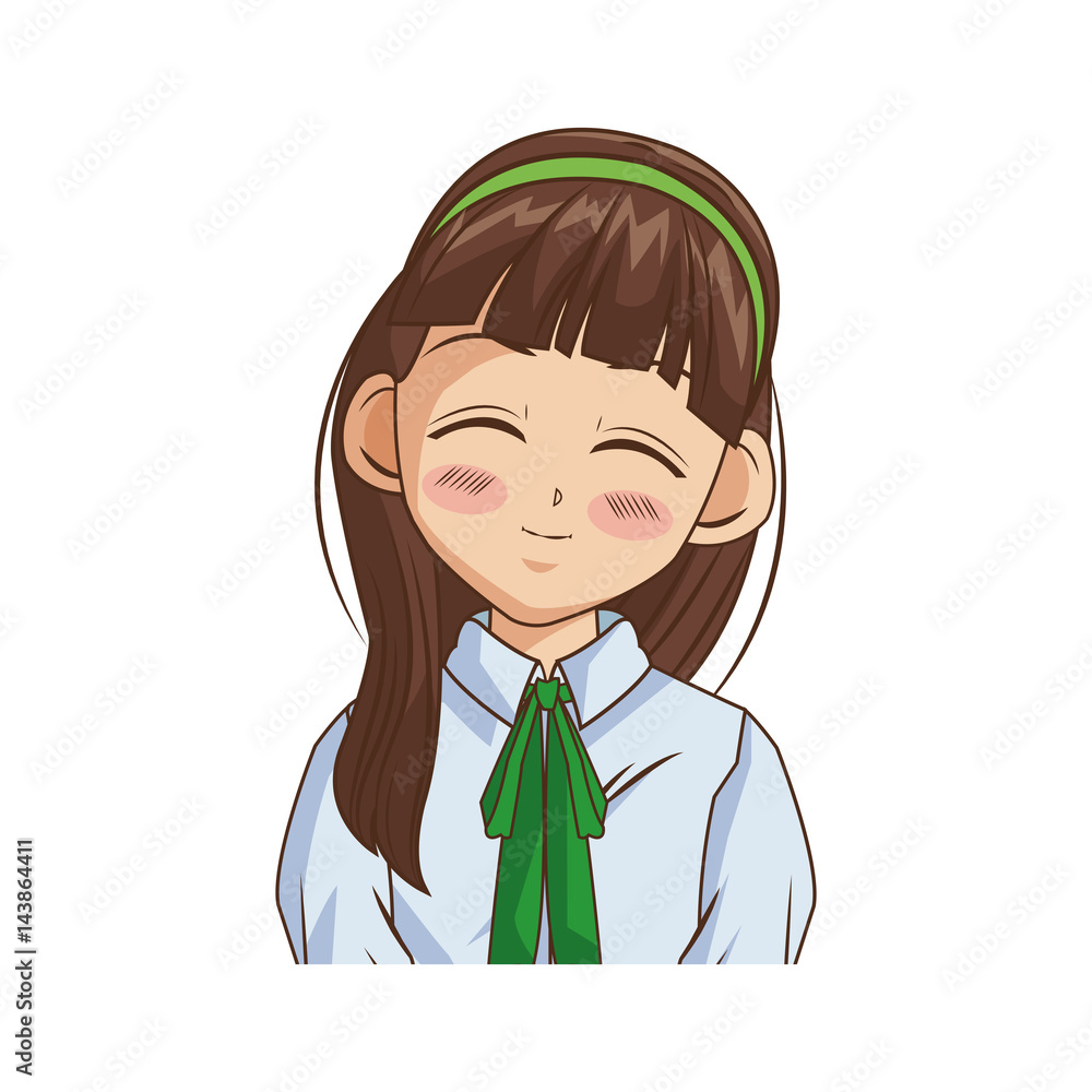 anime girl wearing school uniform, icon over white background. colorful design. vector illustration anime girl wearing school uniform, icon over white background. colorful design. vector illustration