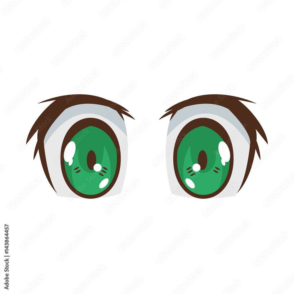 anime green eyes icon over white background. colorful design. vector illustration