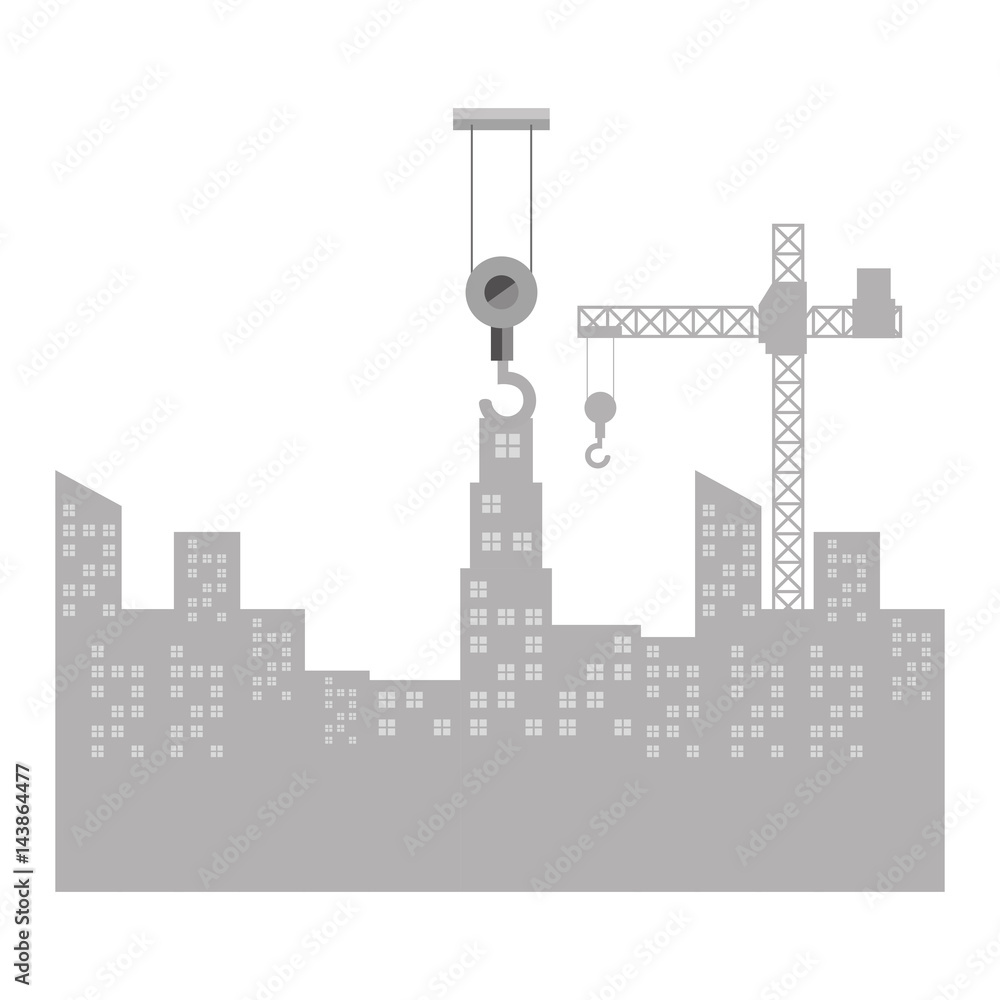 cityscape with construction crane isolated icon