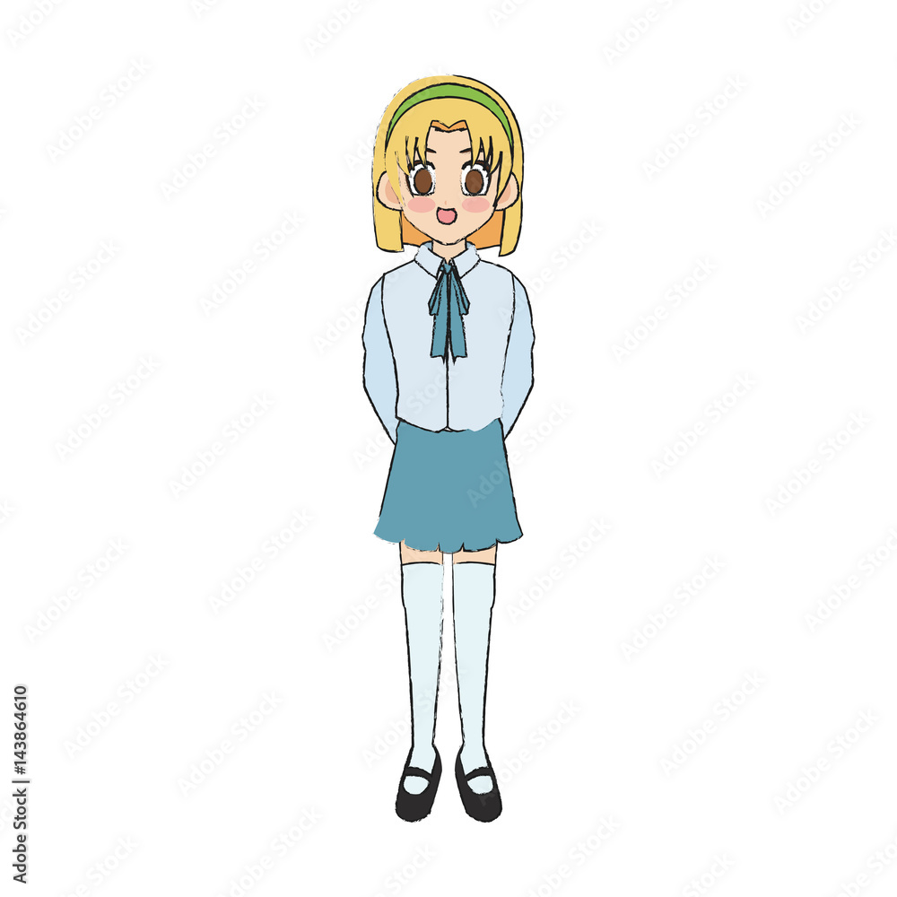 anime girl wearing school uniform, icon over white background. colorful design. vector illustration anime girl wearing school uniform, icon over white background. colorful design. vector illustration