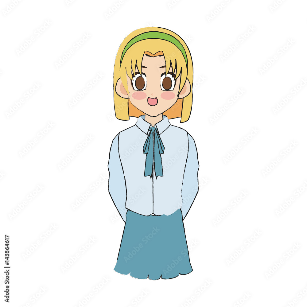 anime girl wearing school uniform, icon over white background. colorful design. vector illustration anime girl wearing school uniform, icon over white background. colorful design. vector illustration