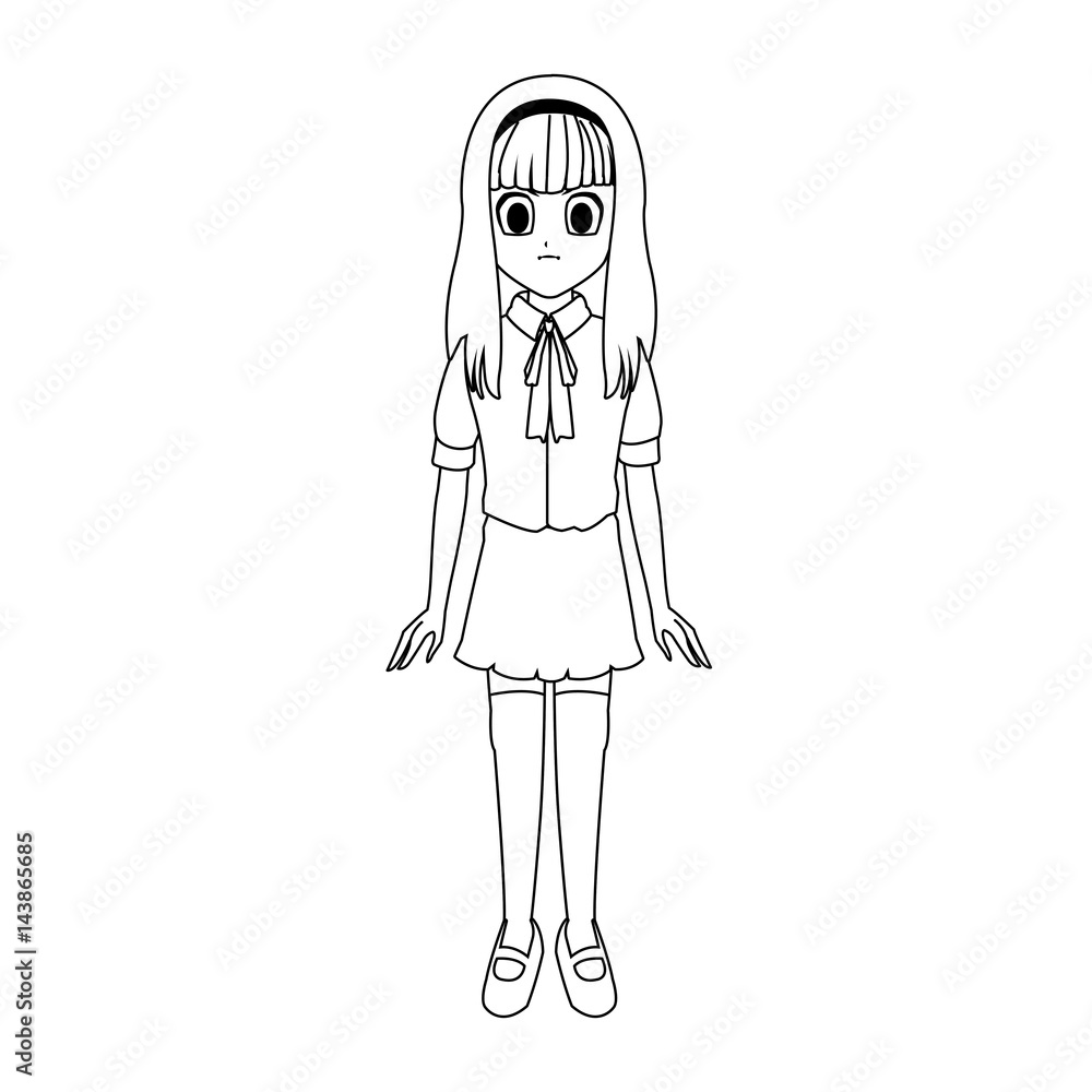 anime girl wearing school uniforms, icon over white background. vector illustration anime girl wearing school uniforms, icon over white background. vector illustration