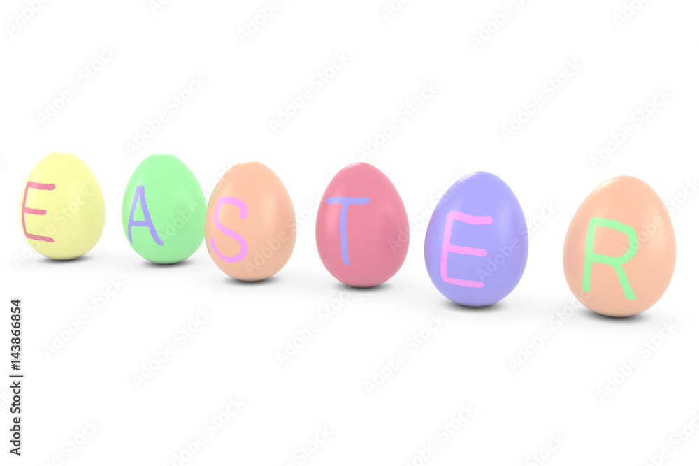 Coloured Easter Eggs Spelling Out Easter 3D Illustration Coloured Easter Eggs Spelling Out Easter 3D Illustration