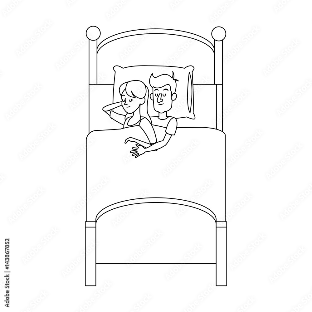 happy couple slepping at the bed, cartoon icon over white background. vector illustration happy couple slepping at the bed, cartoon icon over white background. vector illustration