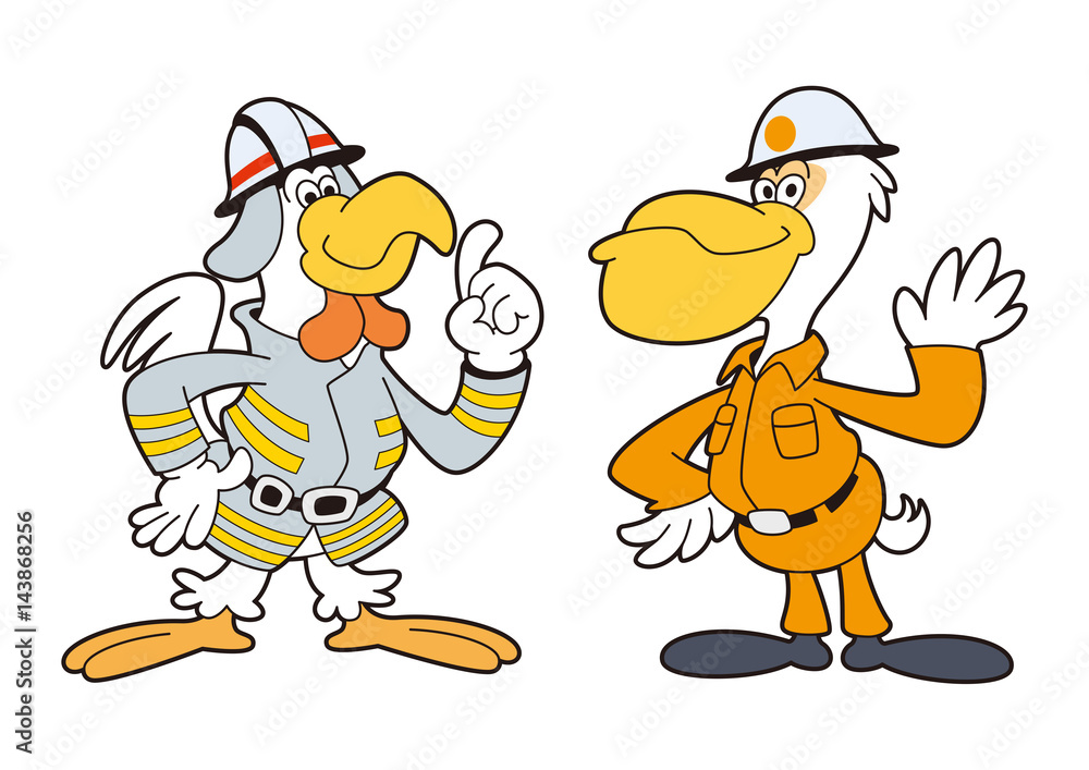 ニワトリ消防士とペリカンレスキュー隊 Stock イラスト Adobe Stock