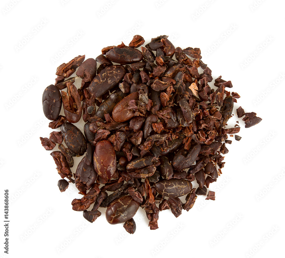 cocoa beans and nibs isolated cocoa beans and nibs isolated