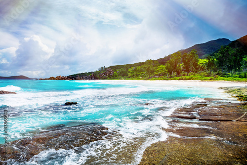 Tropical island. The Seychelles. Toned image.