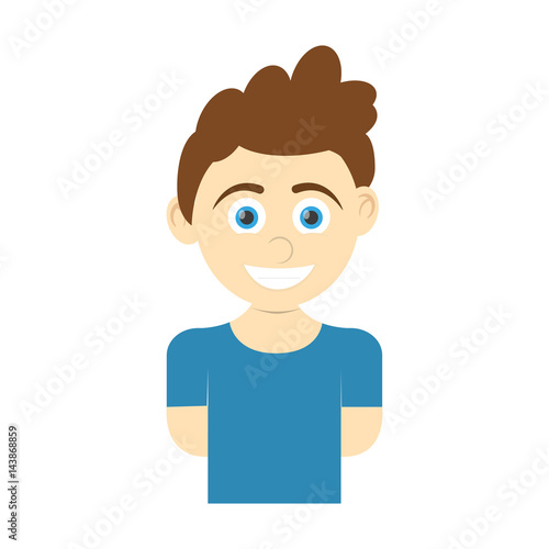 happy boy wearing blue t-shirt, cartoon icon over white background. colorful design. vector illustration