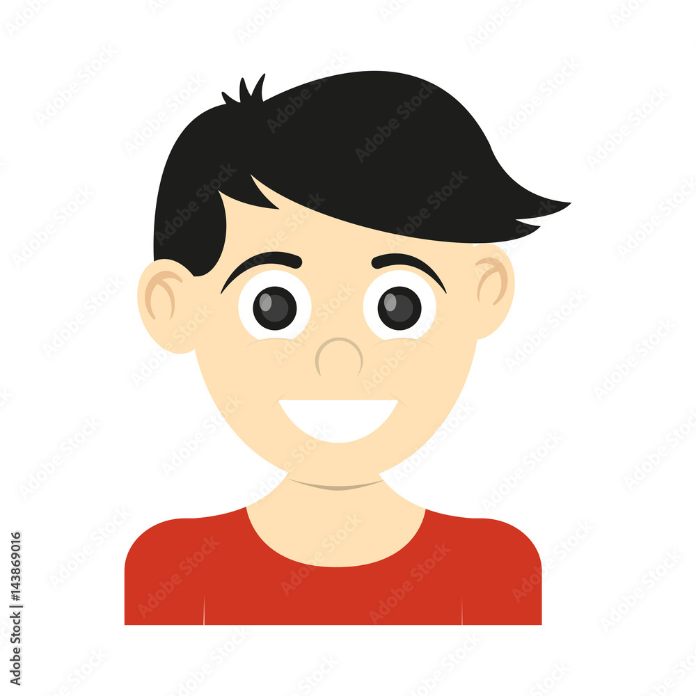 happy boy wearing red t-shirt, cartoon icon over white background. colorful design. vector illustration