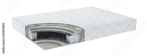 Double comfortable orthopedic mattress cut out in realistic style with layers view isolated 3d illustration.