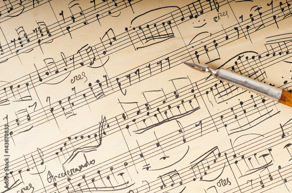 The music manuscript, written with pen and ink The music manuscript, written with pen and ink