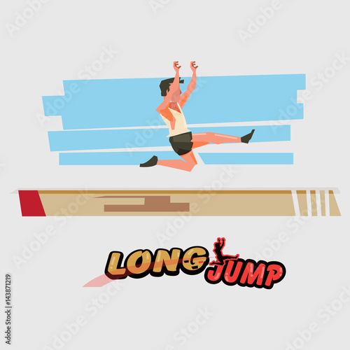 Long jump athlete in  action with typographic - vector