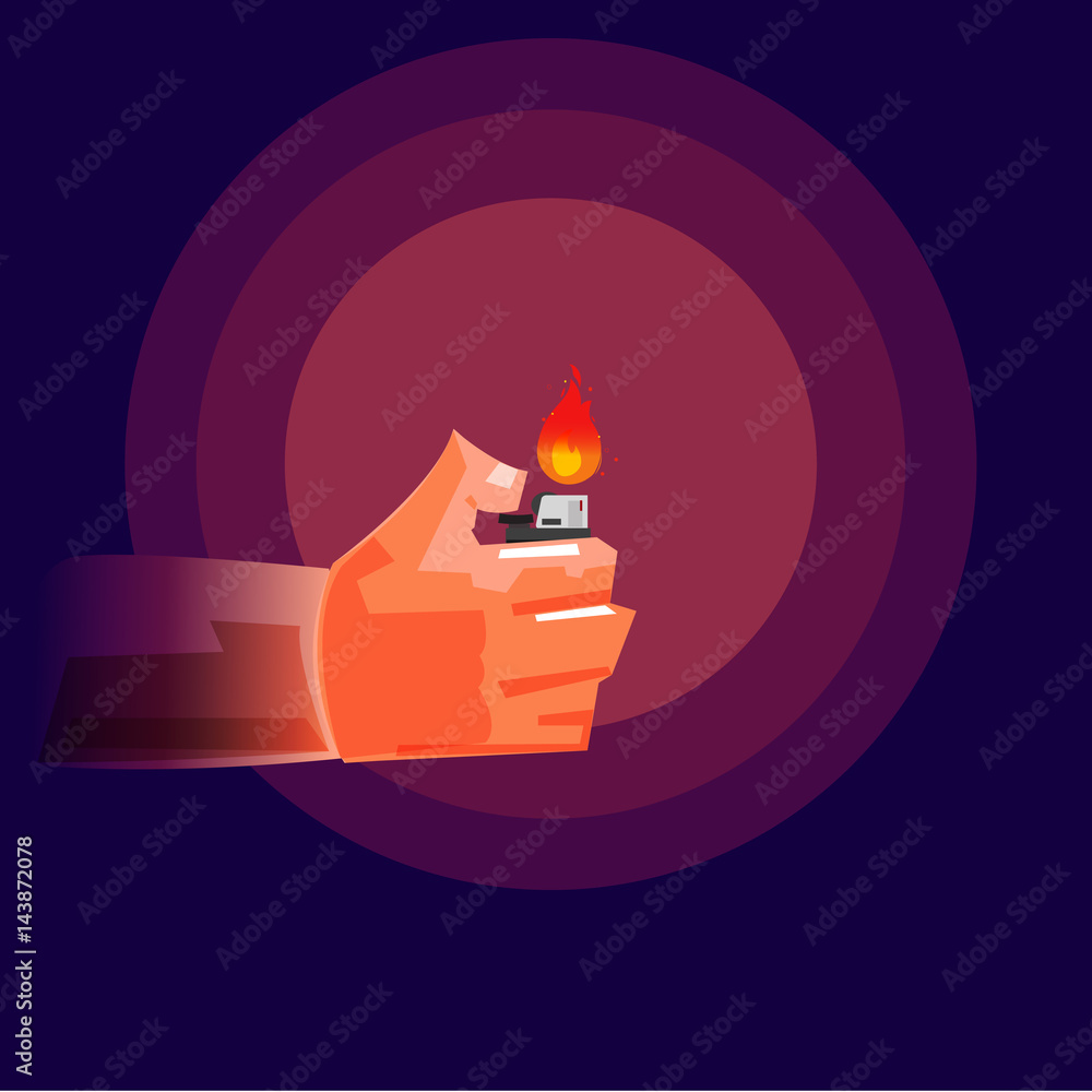 Obraz premium Hand Holding a Lighter in darkness - vector