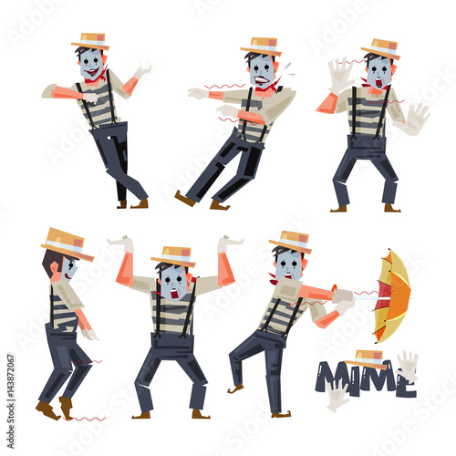 mimes character design in funny action - vector