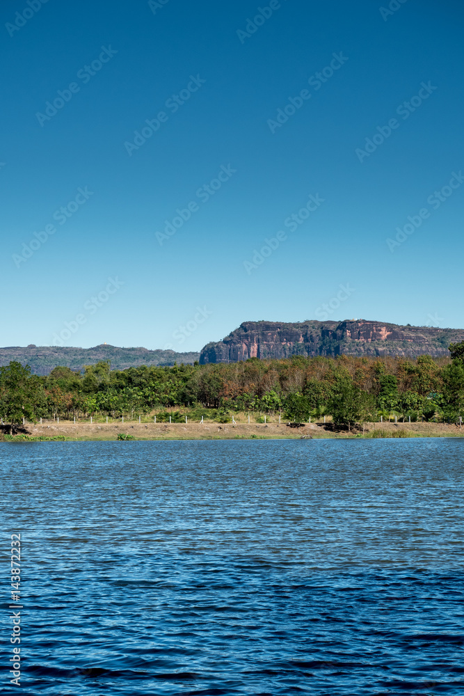 Lake and mountain with blue sky