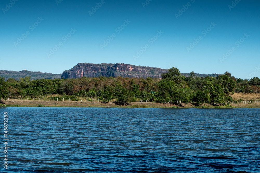 Lake and mountain with blue sky Lake and mountain with blue sky