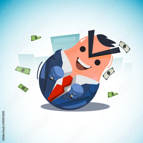 tumbler doll. rocking doll of businessman with banknote. never give up businessman concept - vector
