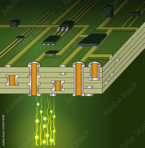 Cross-section of green motherboard photo