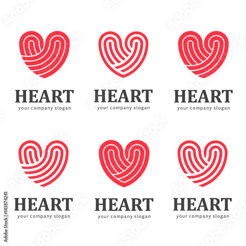 Red heart - vector set logo design. Medicine and health care concept. Charity and philanthropy.  