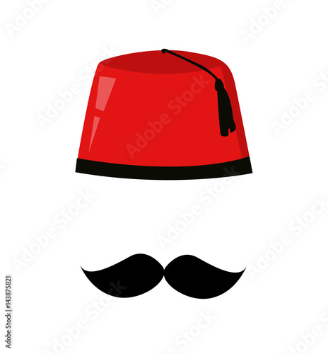Red turkish hat fez and black mustache vector