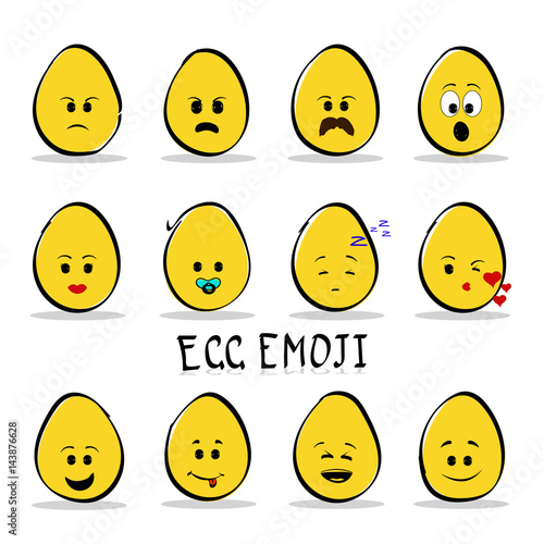 Set of 12 egg emoji isolated on clear background.