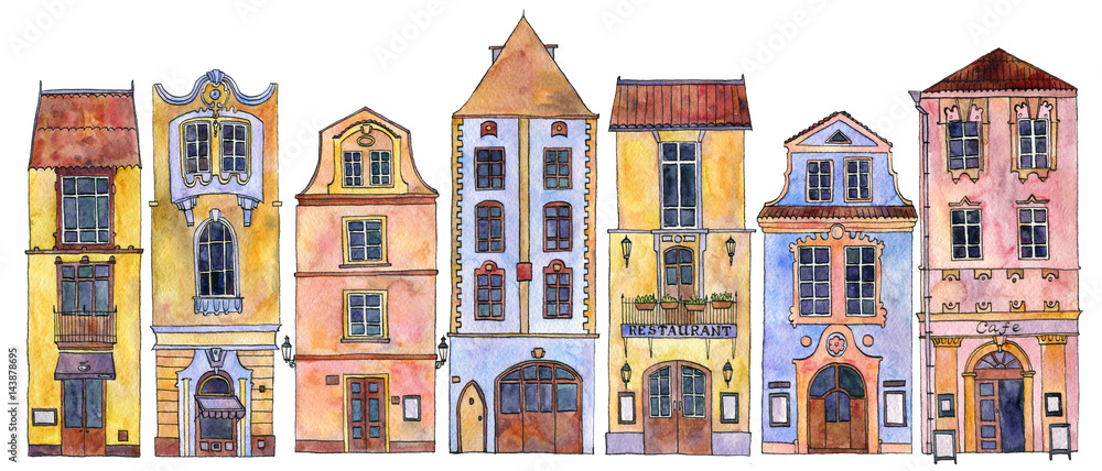 watercolor drawing houses