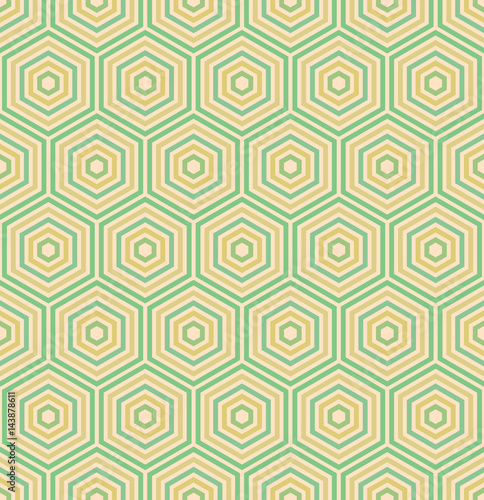 Geometric fine abstract hexagonal background. Seamless modern golden and green pattern