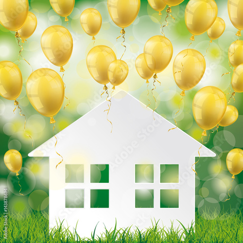 Green Grass Bokeh Golden Balloons House
