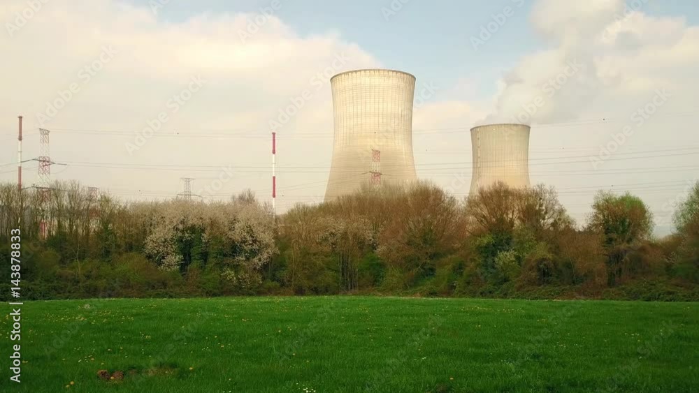 Nuclear Power plant with two cooling towers in Belgium. 4K Nuclear Power plant with two cooling towers in Belgium. 4K
