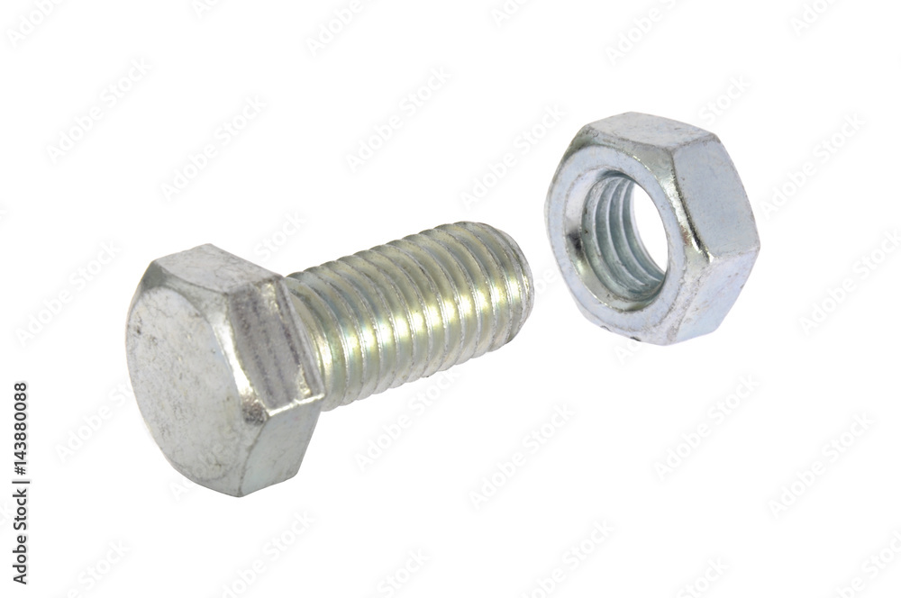 Metal bolt with nut isolated on white background Metal bolt with nut isolated on white background