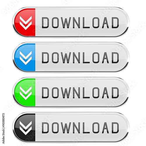 Download buttons. White buttons with colored tags. Menu interface elements © savanno