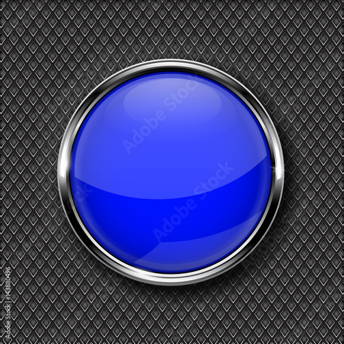 Blue round glass button with chrome frame