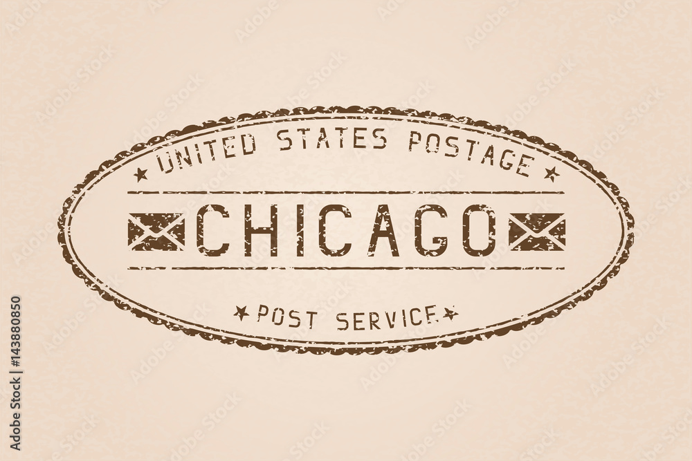 Obraz premium Chicago oval mail postmark. Partially faded on beige background