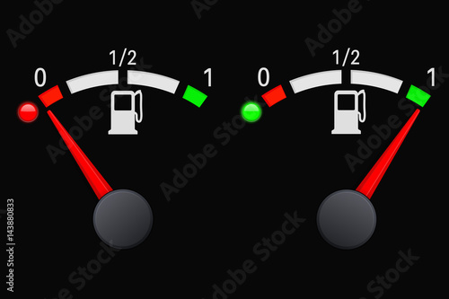 Fuel car gauge scale on black background. Empty and full