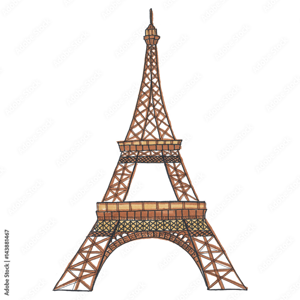 France Eiffel Tower Hand-Painted Isolated Illustration