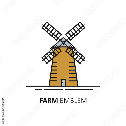 Vector logo design template in linear style - wind mill. Isolated vector illustration.