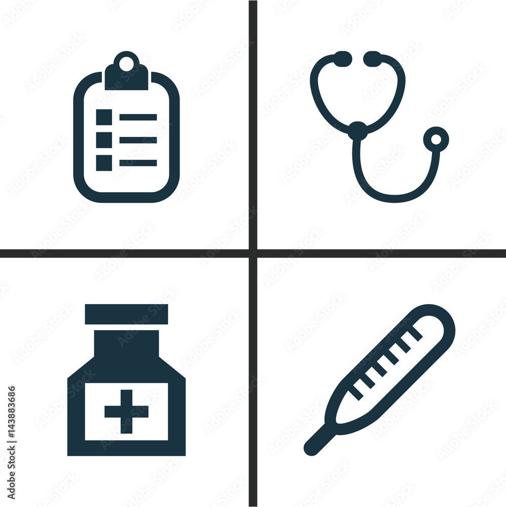 Antibiotic Icons Set. Collection Of Drug, Mark, Mercury And Other