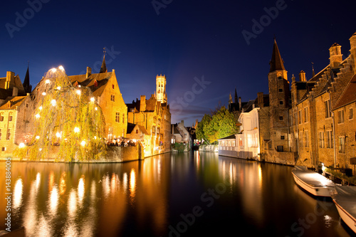 Historic Medieval City of Bruges with River Canal at Dusk, Belgium