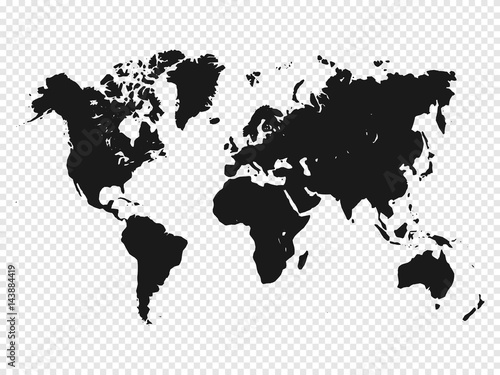Black World map silhouette on transparent background. Vector illustration.