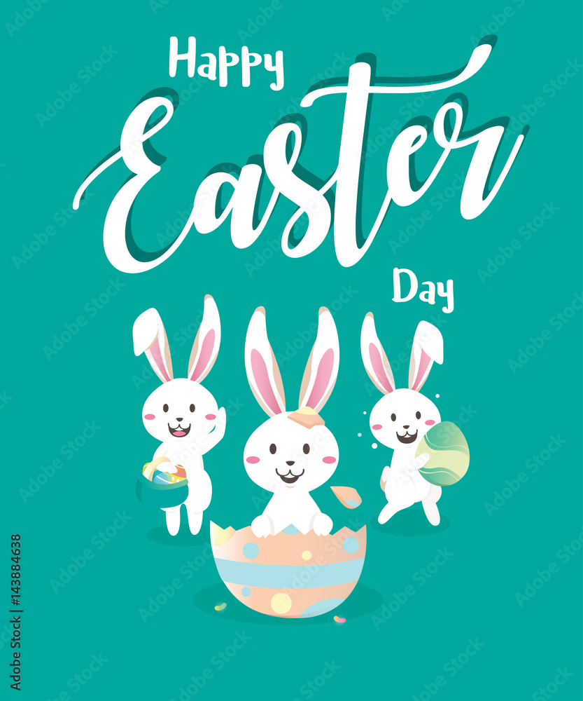 Happy easter day with white Easter rabbit. Happy easter day with white Easter rabbit.