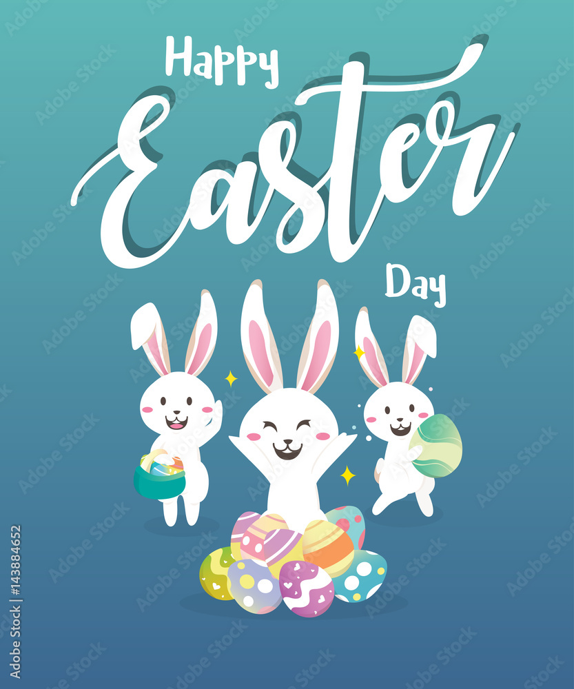 Happy easter day with white Easter rabbit. Happy easter day with white Easter rabbit.