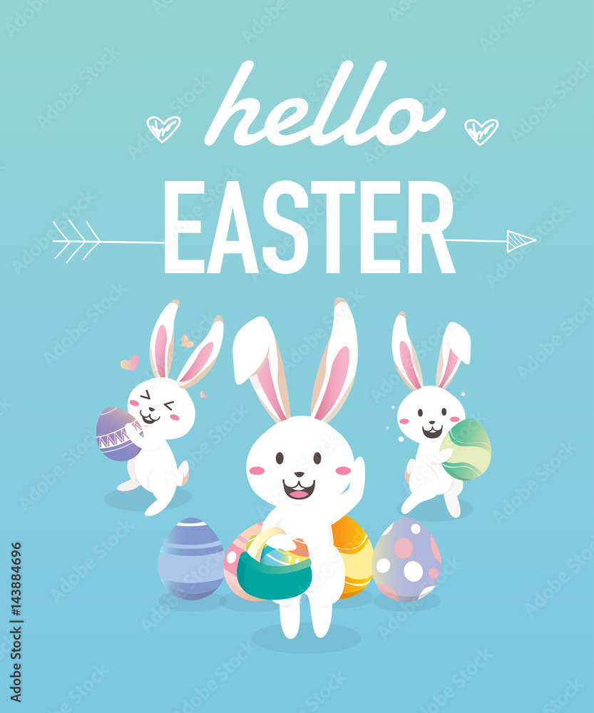 Happy easter day with white Easter rabbit. Happy easter day with white Easter rabbit.