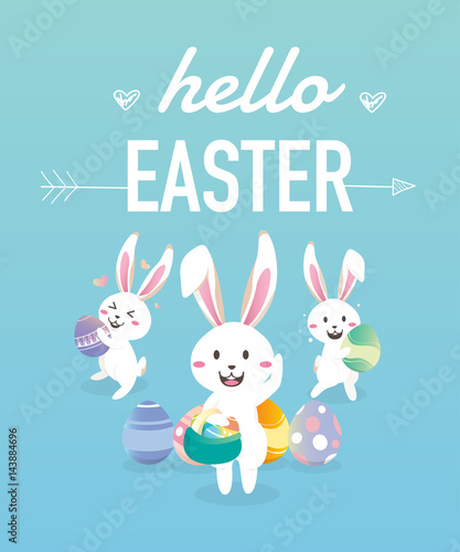 Happy easter day with white Easter rabbit. © Bluehousestudio