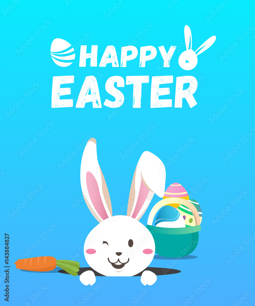 Happy easter day with white Easter rabbit. Happy easter day with white Easter rabbit.