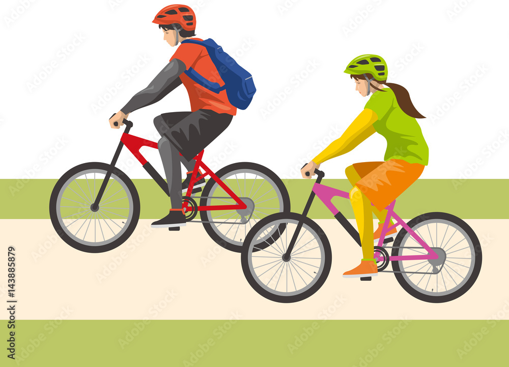 自転車に乗る男性と女性のイメージイラスト Stock Vector Adobe Stock