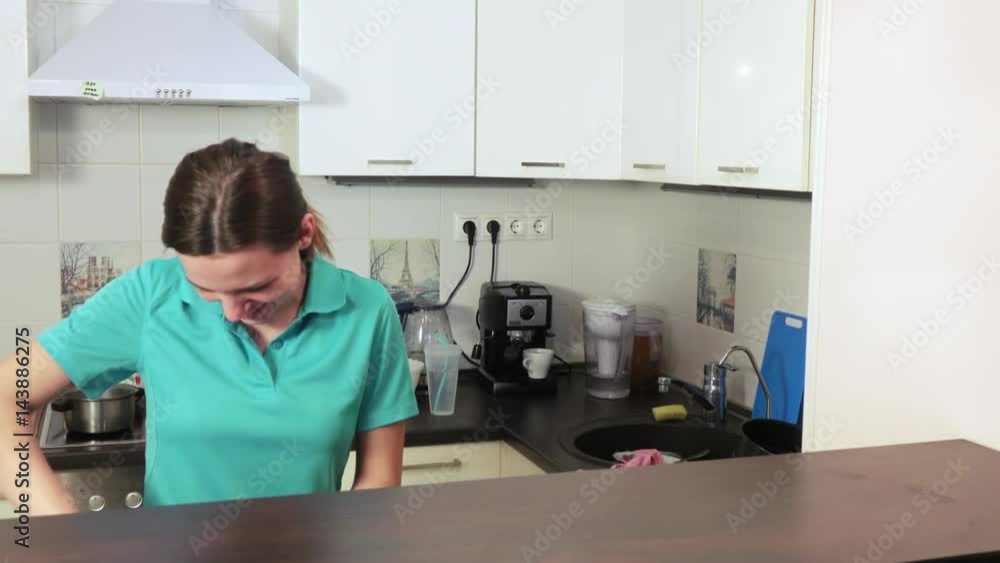 Housewife prepares and serves coffee Housewife prepares and serves coffee