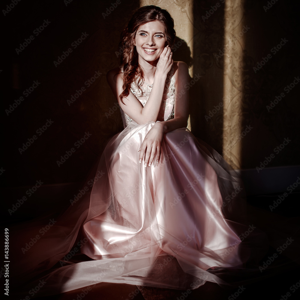 young caucasian female in prom dress