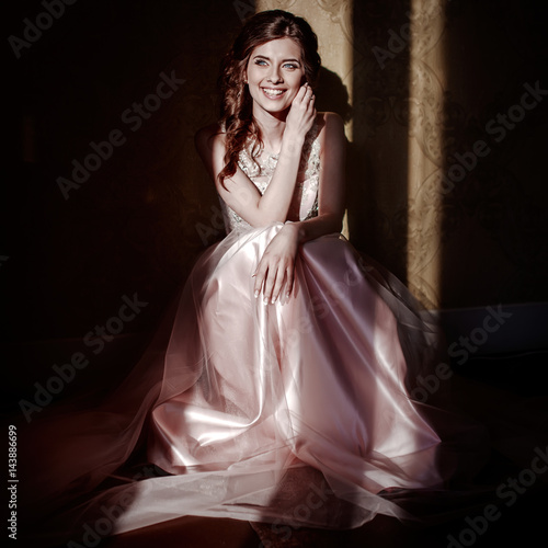 young caucasian female in prom dress